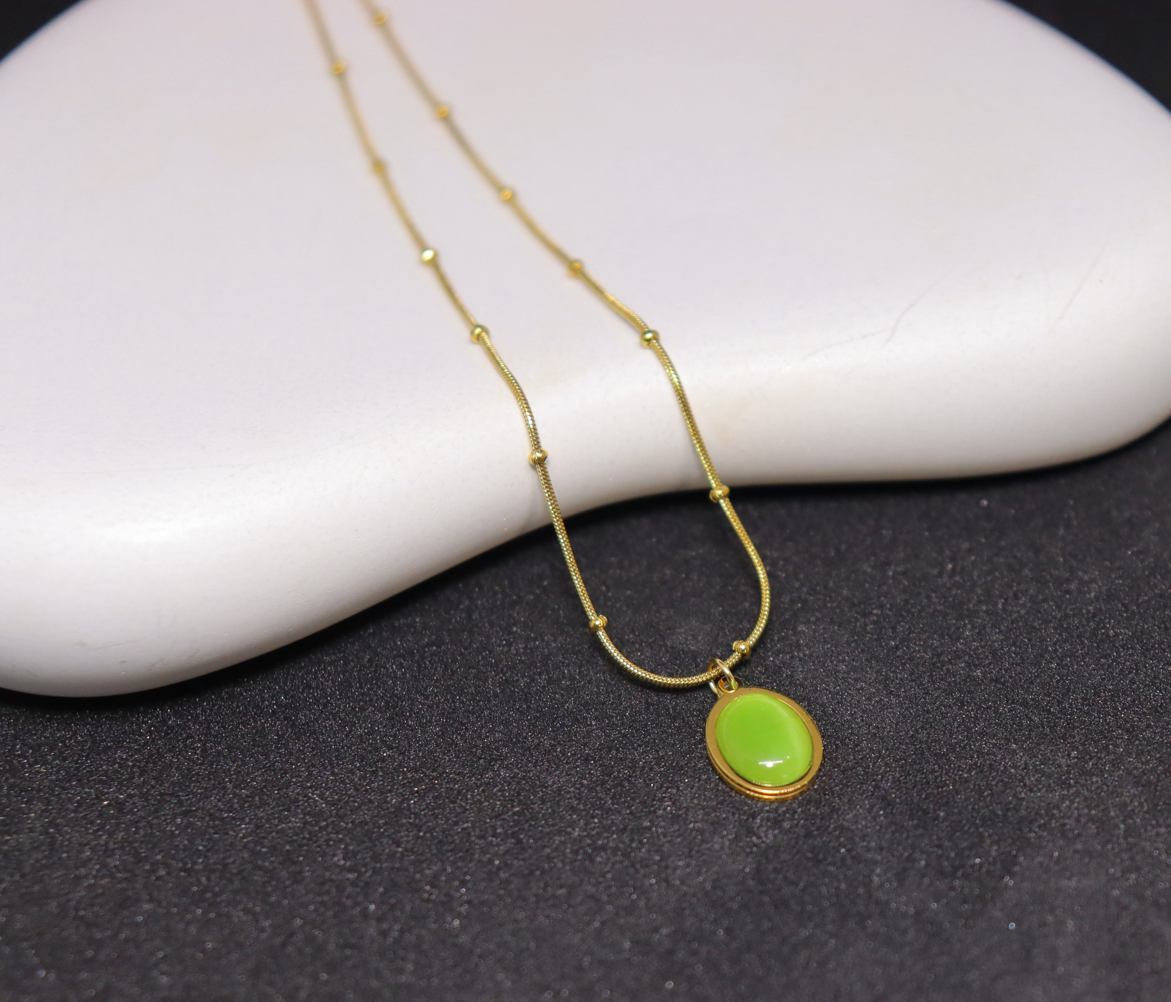 Green Enamel Gold Necklace